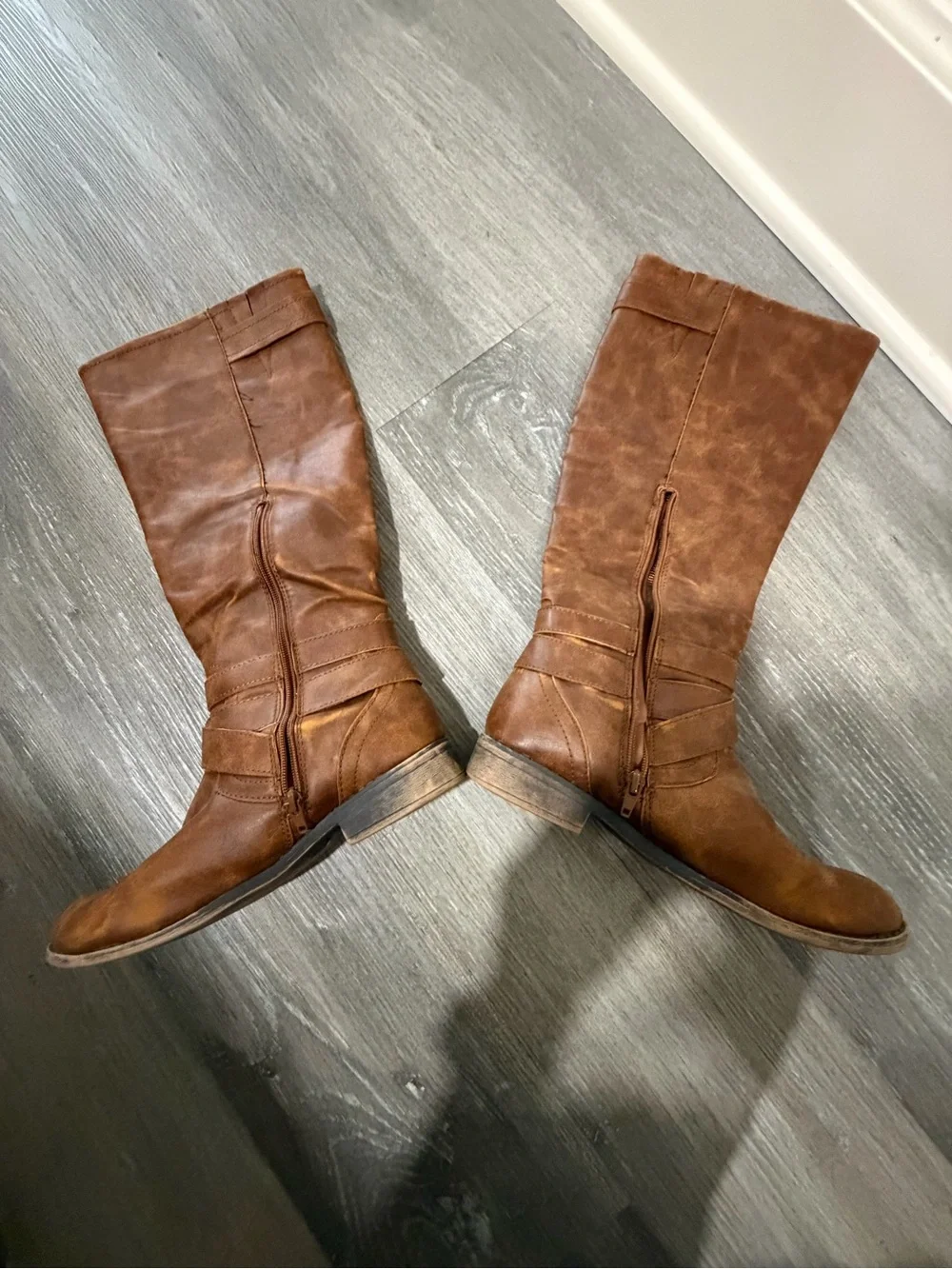 Madden Girl “Christy” Brown Mid-Calf Buckle Riding Boots